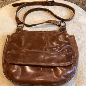 Frye Melissa Cognac Leather Crossbody Saddle Bag, 100% Italian Leather